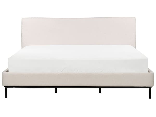 Beige farvet polstret seng 180 x 200 cm dobbeltseng med rammehovedgærde moderne stil soveværelse