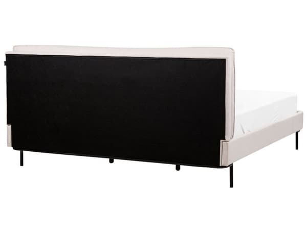 Beige farvet polstret seng 180 x 200 cm dobbeltseng med rammehovedgærde moderne stil soveværelse