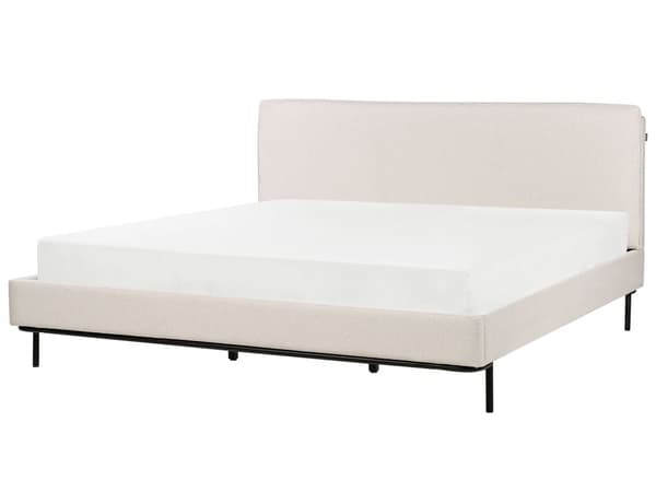 Beige farvet polstret seng 180 x 200 cm dobbeltseng med rammehovedgærde moderne stil soveværelse