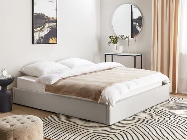 Seng Grå Polyester 180 x 200 cm Moderne To Mands Seng med Opbevaring Uden Sengegavl Dobbeltseng Sengeramme Retro Design