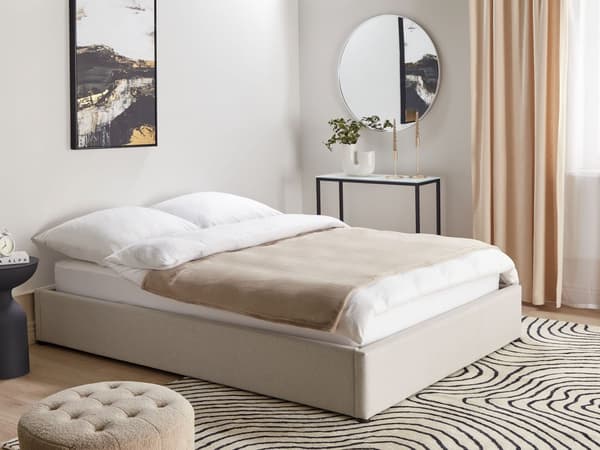 Seng Beige Polyester 140 x 200 cm Moderne Trekvart Seng med Opbevaring Blød Sengeramme Halvandenmands 3 kvart Seng Retro Design Soveværelse