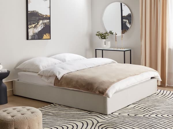 Seng Beige Polyester 160 x 200 cm Moderne To Mands Seng med Opbevaring Uden Sengegavl Dobbeltseng Sengeramme Retro Design
