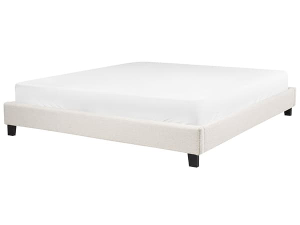 Super King Size-seng Kremfarget Fabric Boucle Lamellramme uten sengegavl 180x200 cm