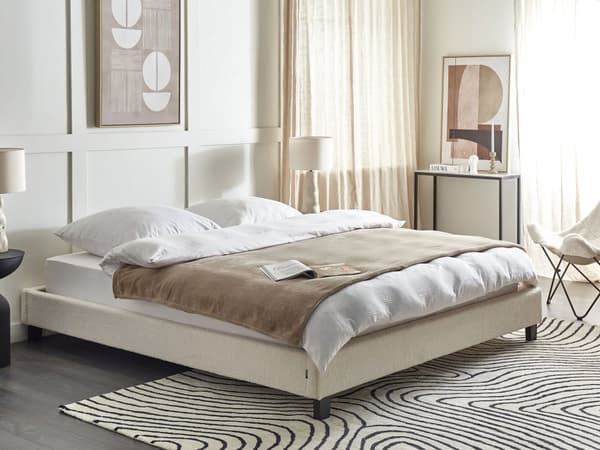 Super King Size-seng Kremfarget Fabric Boucle Lamellramme uten sengegavl 180x200 cm