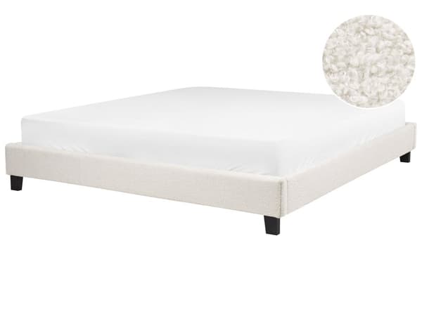 Super King Size-seng Kremfarget Fabric Boucle Lamellramme uten sengegavl 180x200 cm