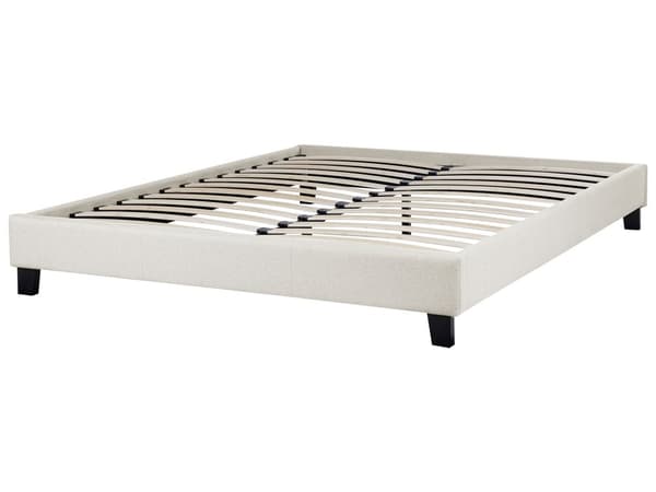 Enkeltseng lys beige spileramme i stoff uten sengegavl 160x200 cm