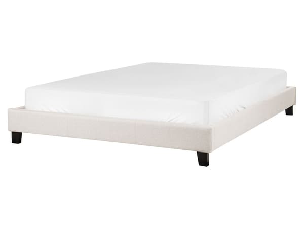 Enkeltseng lys beige spileramme i stoff uten sengegavl 160x200 cm