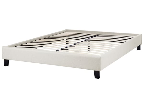 Enkeltseng lys beige spileramme i stoff uten sengegavl 140x200 cm