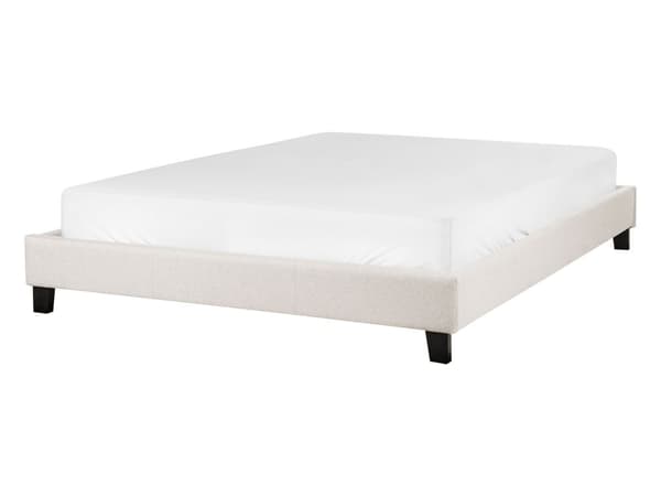 Enkeltseng lys beige spileramme i stoff uten sengegavl 140x200 cm