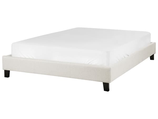 Enkeltseng lys beige spileramme i stoff uten sengegavl 140x200 cm