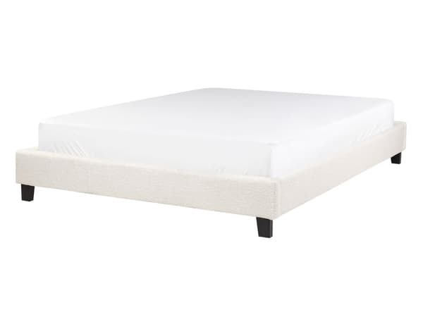 Super King Size-seng Kremfarget Fabric Boucle Lamellramme uten sengegavl 140x200 cm