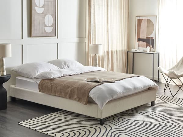 Super King Size-seng Kremfarget Fabric Boucle Lamellramme uten sengegavl 140x200 cm
