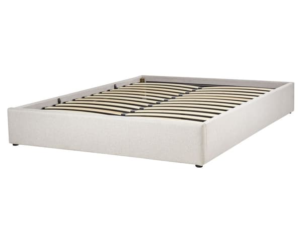 Seng Lys Beige Polstret 160 x 200 cm Med oppbevaring Uten sengegavl Lamellbunn Soverom Innredning Moderne design