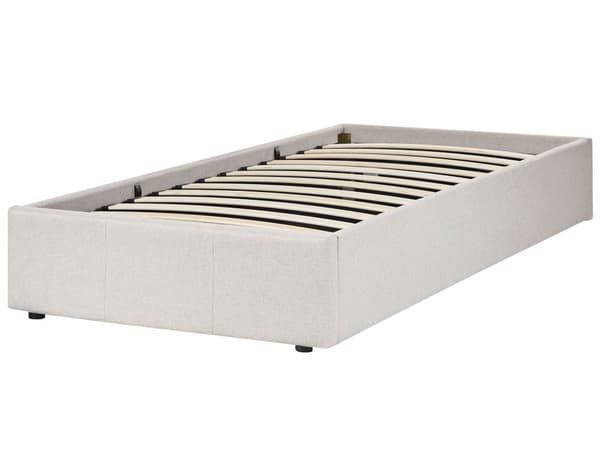 Sänky vaalea beige 90 x 200 cm kangasverhoilu säilytystila sälepohja yhdelle moderni