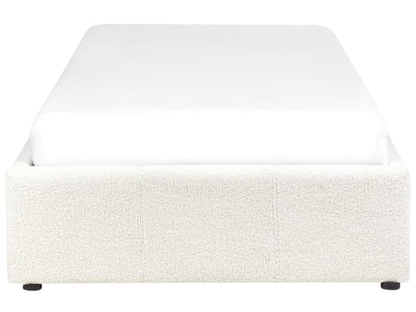 Sänky luonnonvalkoinen 90 x 200 cm bukleeverhoilu säilytystila sälepohja yhdelle moderni
