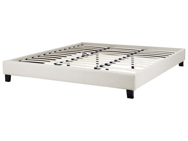 Parisänky vaalea beige kangas verhoilu 180 x 200 cm sälepohja päädytön moderni skandinaavinen