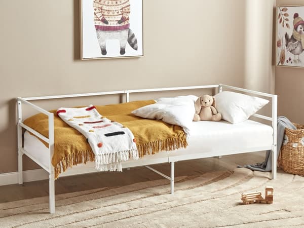 Sängram Vit Metall Enkel 90 x 200 cm Industriell Modern Stil Inbyggda Lameller