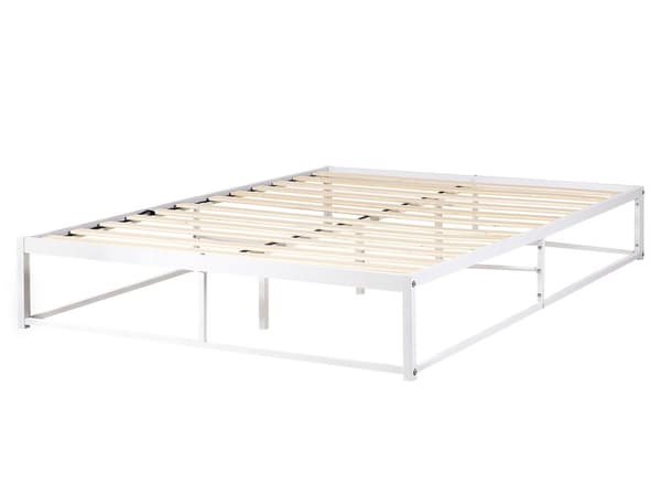 Sängram Vit Metall 160 x 200 cm Industriell Modern Stil Inbyggda Lameller utan Sänggavel