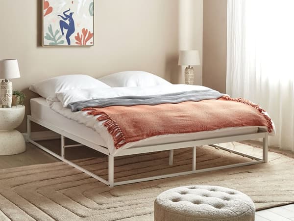 Sängram Vit Metall 160 x 200 cm Industriell Modern Stil Inbyggda Lameller utan Sänggavel
