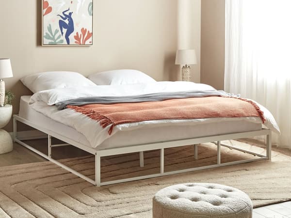 Sängram Vit Metall 180 x 200 cm Industriell Modern Stil Inbyggda lameller utan sänggavel