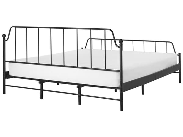 Sängram Svart Metall 180 x 200 cm Poppel Trä Lameller Industriell Minimalistisk Sovrum
