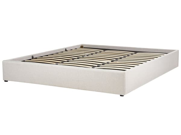 Säng Ljusbeige Tyg Klädd med Förvaring Enkelstorlek 180 x 200 cm Modern Design Sovrum