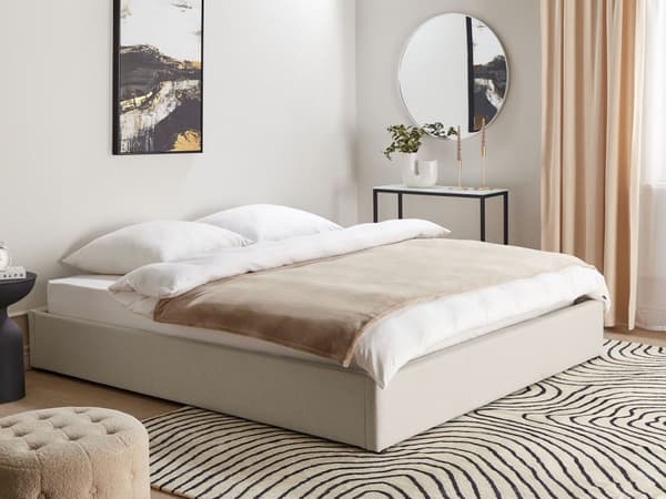 Säng Ljusbeige Tyg Klädd med Förvaring Enkelstorlek 180 x 200 cm Modern Design Sovrum