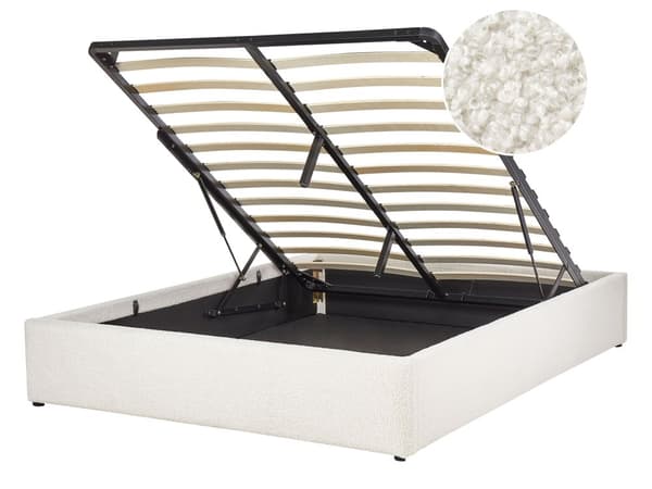 Säng Off-white Bouclé Klädd med Förvaring Dubbelstorlek 140 x 200 cm Modern Design Sovrum