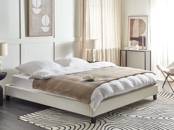 Seng Beige Polyester 180 x 200 cm Moderne Dobbeltseng uden Sengegavl To Mands Seng Minimalistisk Design