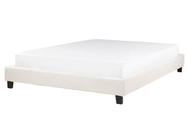 Seng Creme Hvid Boucle 160 x 200 cm Moderne Dobbeltseng uden Sengegavl To Mands Seng Minimalistisk Design