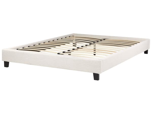 Seng Creme Hvid Boucle 160 x 200 cm Moderne Dobbeltseng uden Sengegavl To Mands Seng Minimalistisk Design