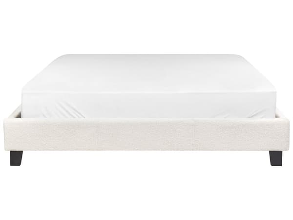 Seng Creme Hvid Boucle 160 x 200 cm Moderne Dobbeltseng uden Sengegavl To Mands Seng Minimalistisk Design