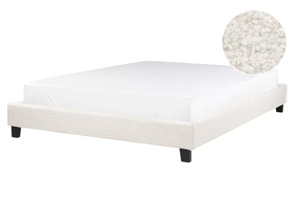 Seng Creme Hvid Boucle 160 x 200 cm Moderne Dobbeltseng uden Sengegavl To Mands Seng Minimalistisk Design