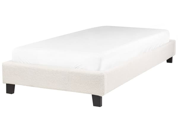 Enkeltseng Creme Hvid Boucle 90 x 200 cm Design Sengeramme Enkeltmands Seng uden Sengegavl Juniorseng