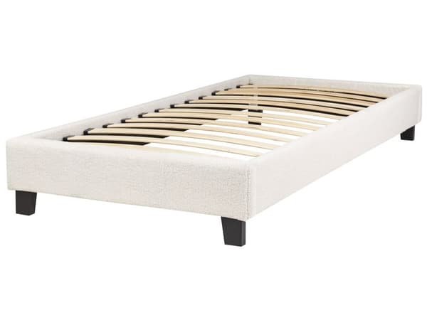 Enkeltseng Creme Hvid Boucle 90 x 200 cm Design Sengeramme Enkeltmands Seng uden Sengegavl Juniorseng