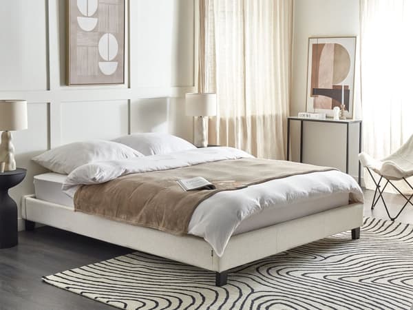 Seng Beige Polyester 160 x 200 cm Moderne Dobbeltseng uden Sengegavl To Mands Seng Minimalistisk Design