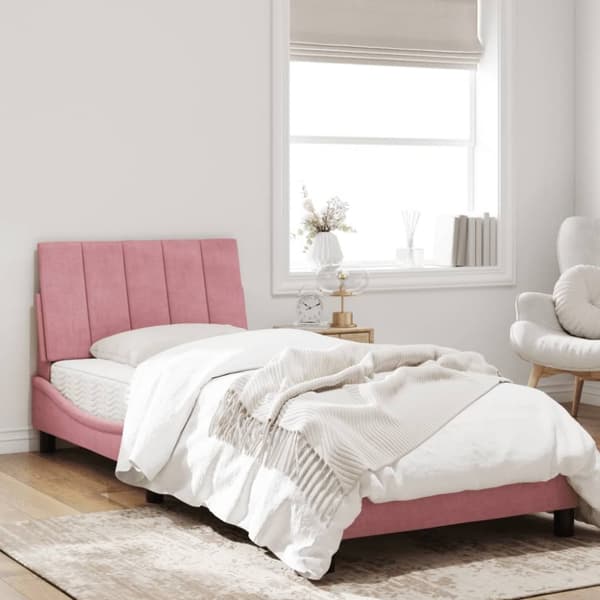 vidaXL Sängram med huvudgavel rosa 80x200 cm sammet