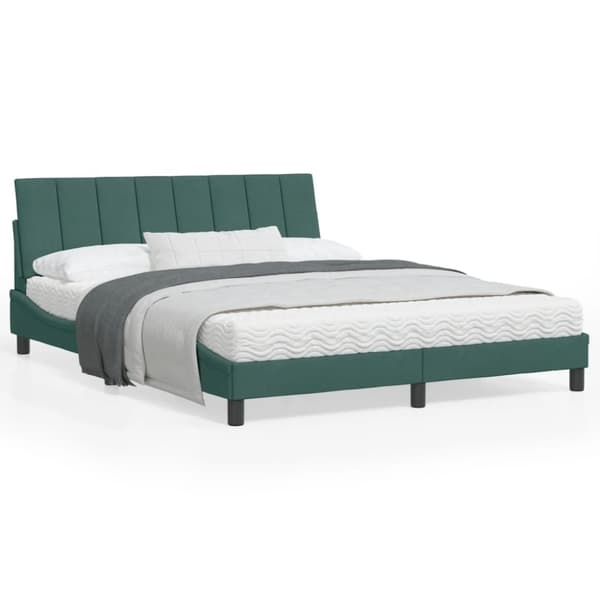vidaXL sengeramme med sengegavl 160x200 cm fløjl mørkegrøn