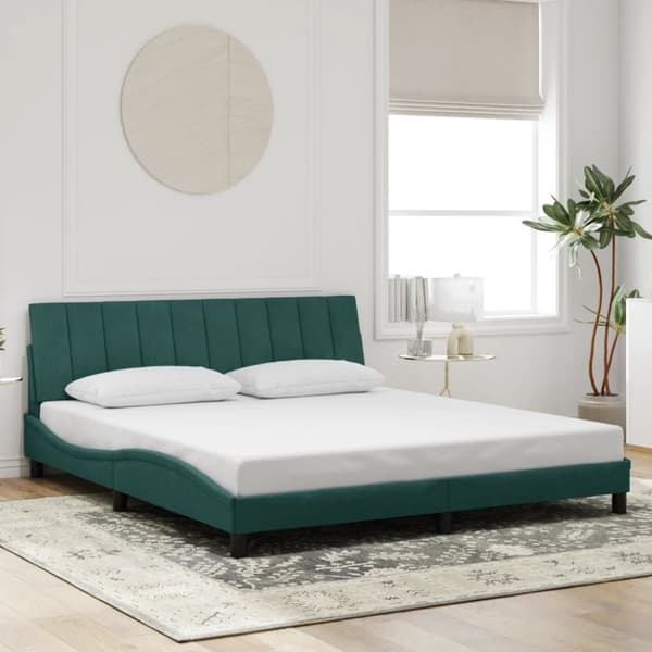 vidaXL sengeramme med sengegavl 180x200 cm fløjl mørkegrøn
