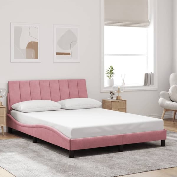 vidaXL sengeramme med sengegavl 140x200 cm fløjl pink