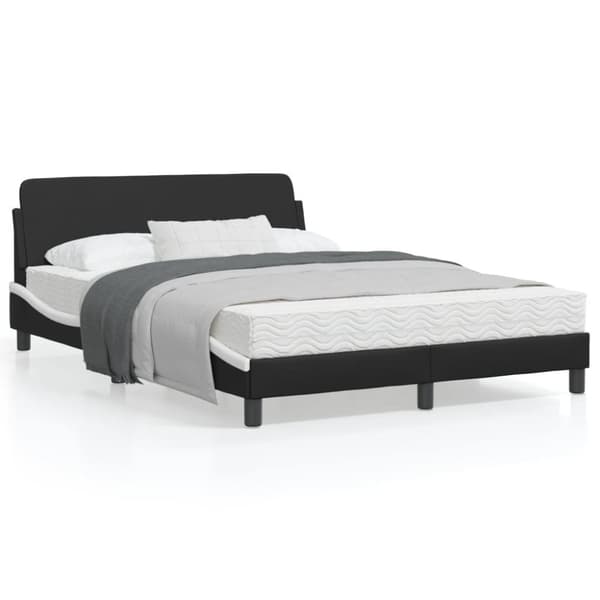 vidaXL Sängram med huvudgavel svart och vit 120x200 cm konstläder