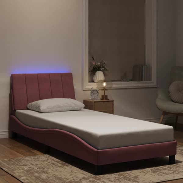vidaXL sengeramme med LED-lys 90x200 cm velour pink
