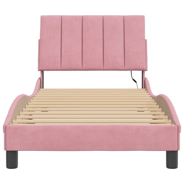 vidaXL Sängram med LED-belysning rosa 90x190 cm sammet