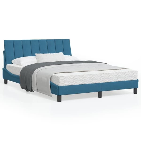 vidaXL sengeramme med LED-lys 140x190 cm velour blå