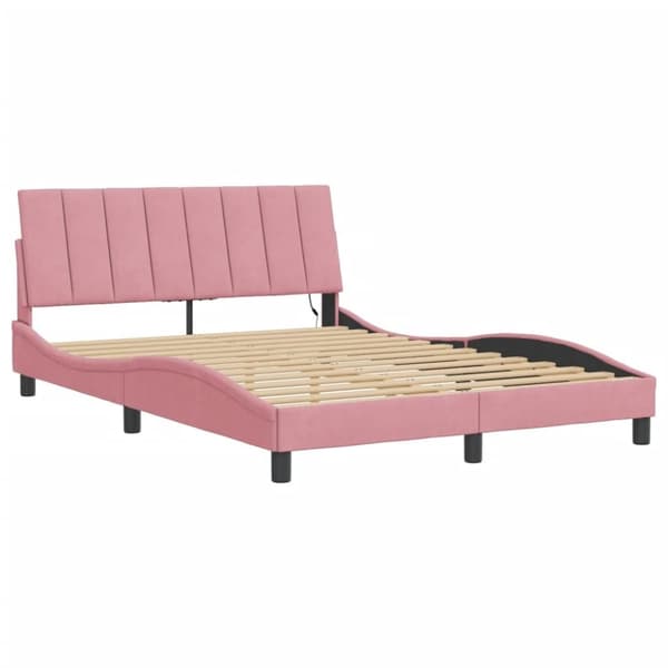 vidaXL Sängram med LED-belysning rosa 120x200 cm sammet