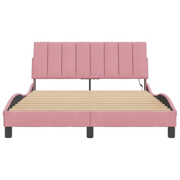 vidaXL Sängram med LED-belysning rosa 120x200 cm sammet