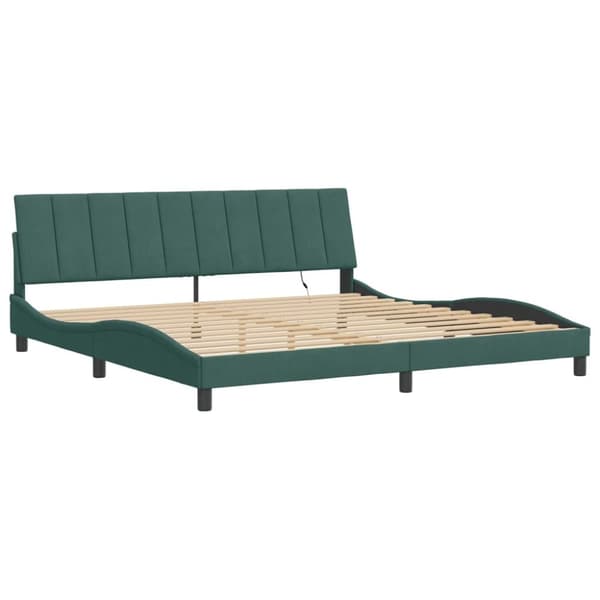 vidaXL sengeramme med LED-lys 200x200 cm velour mørkegrøn