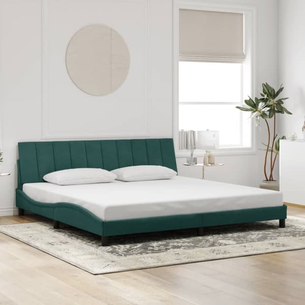 vidaXL sengeramme med LED-lys 200x200 cm velour mørkegrøn