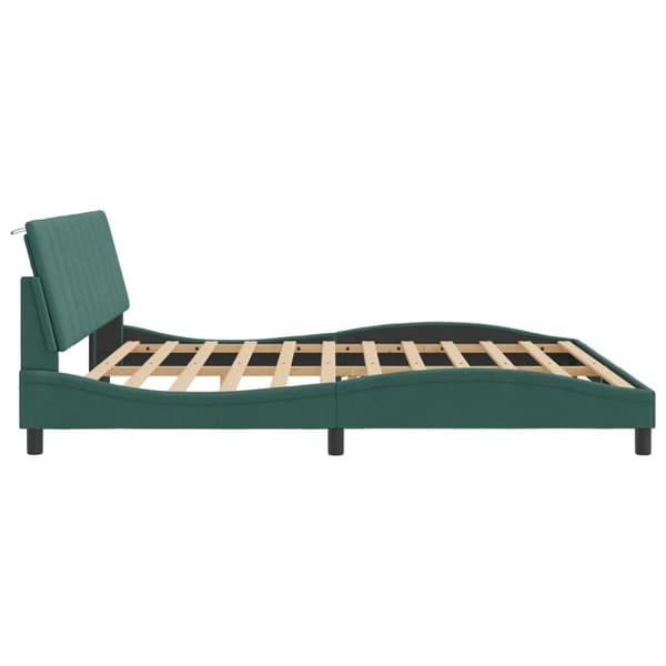 vidaXL sengeramme med LED-lys 200x200 cm velour mørkegrøn