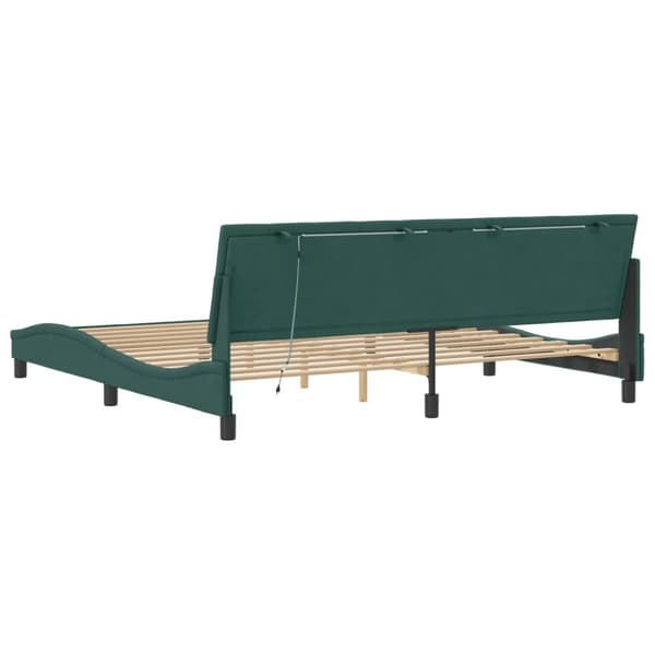 vidaXL sengeramme med LED-lys 200x200 cm velour mørkegrøn